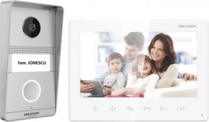 Kit videointerfon Hikvision analogic 7inch, camera 2MP, DS-KIS101-P(S)