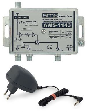 Amplificator CATV de interior AWS-1143 (3 ieşiri, 17/19dB, 47-790MHz)