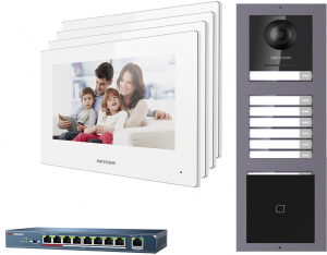 Videointerfon IP pentru blocuri cu 4 familii, Hikvision