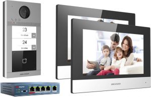 Kit Videointerfon Hickvision pentru 2 familii DS-KV8213-WME1DS-KH6320-WTE1