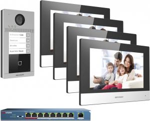 Kit Videointerfon Hickvision pentru 4 familii DS-KV8413-WME1DS-KH6320-WTE1